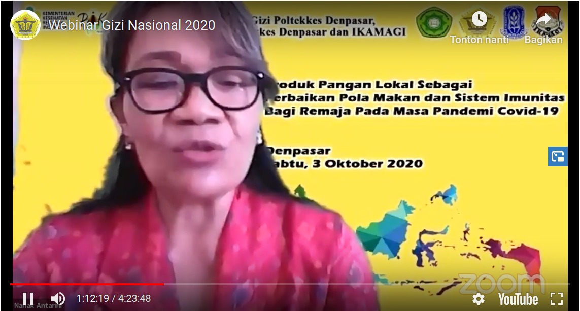 Webinar Nasional “Pemanfaatan Produk Pangan Lokal Sebagai Perbaikan Pola Makan dan Sistem Imunitas Bagi Remaja pada Masa Pandemi Covid 19” 3 Oktober 2020