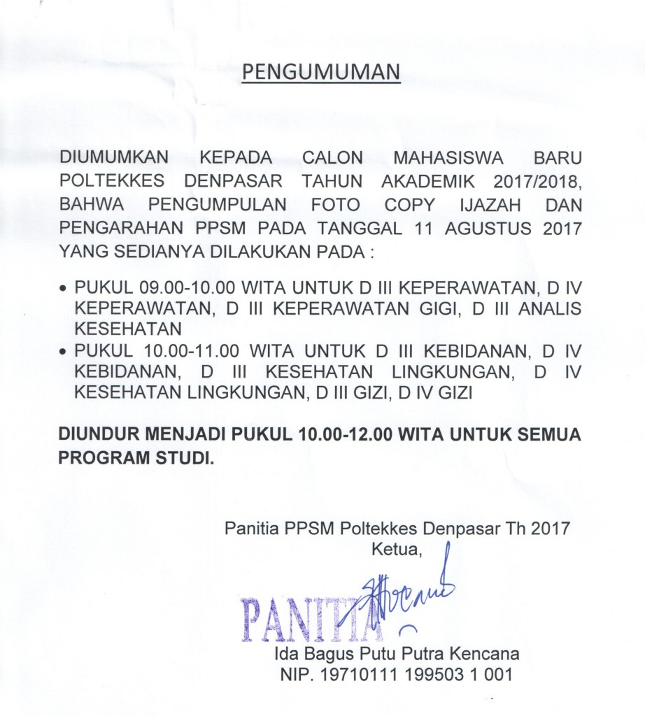 PERUBAHAN PENGUMUMAN PENGARAHAN PPSM 2017